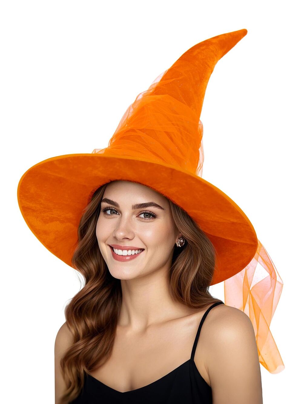 1702 Orange Masquerade Ruched Witch Hat Oversized Witches Velvet Hats Wide
